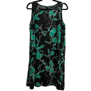 Halogen Green Floral Sleeveless A-Line Trapeze Dress Women’s Size Medium